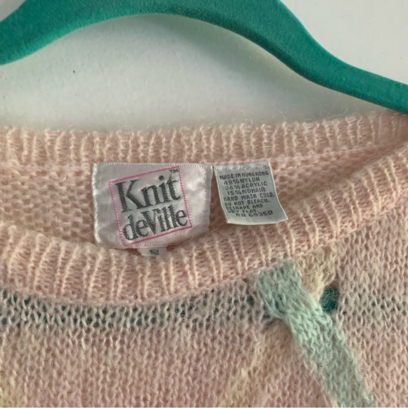 Vintage size small pastel fuzzy boatneck sweater - Picture 2 of 8